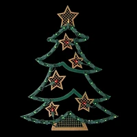 Northlight 17.75in Lighted Green And Gold Tree With Stars Silhouette Christmas Window Decor