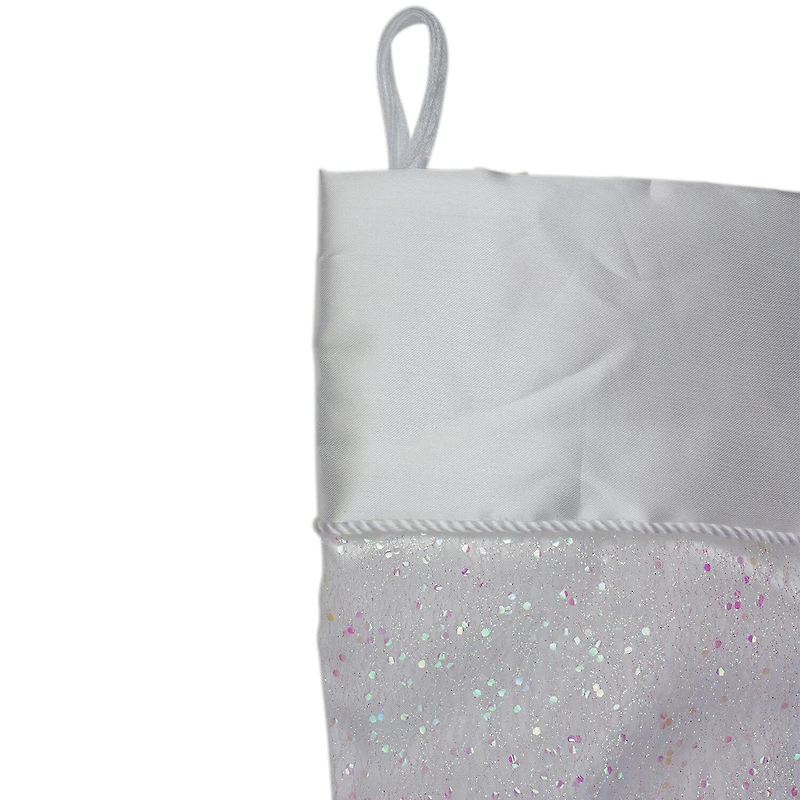 Northlight 22.25in White With Pink Iridescent Glitter With Satin Cuff Christmas Stocking