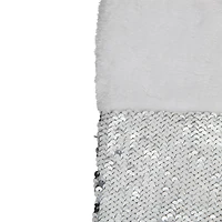 Northlight 19in White And Silver Sequin  With White Faux Fur Cuff Christmas Stocking