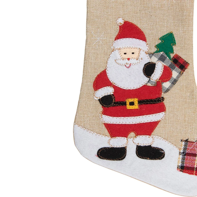 Northlight 19in Beige And Red Burlap Santa Christmas Stocking