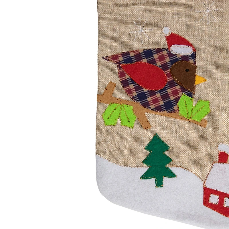 Northlight 19" Beige And Red Burlap Let It Snow Bird Christmas Stocking