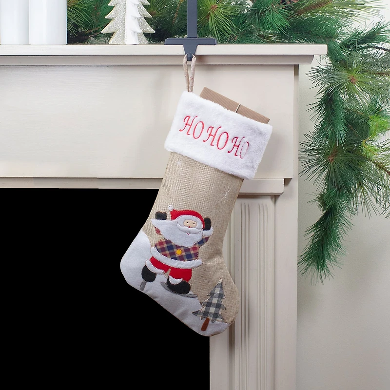Northlight 19in Beige And Red Burlap Inho Ho Hoin Santa Claus Christmas Stocking