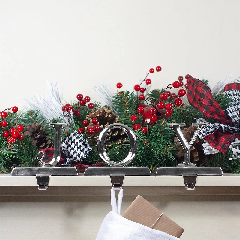 Northlight Shiny Silver Beveled Joy 5in 3-pc. Christmas Stocking Holder