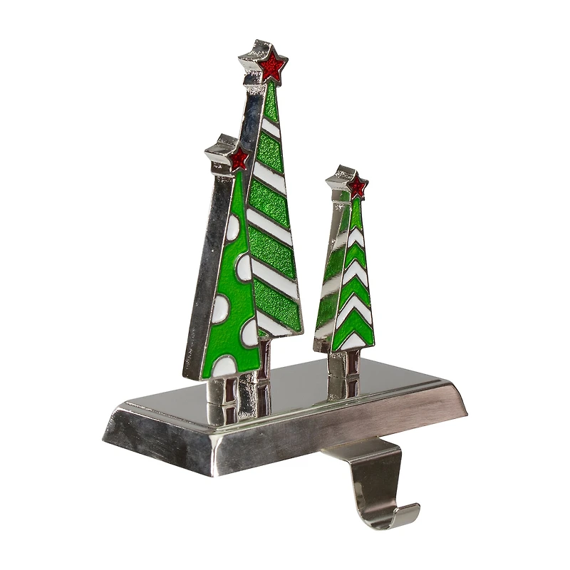 Northlight 7in Silver Green And White Tree Trio Christmas Stocking Holder