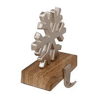 Northlight 6.25in Silver Snowflake With Wood Finish Base Christmas Stocking Holder