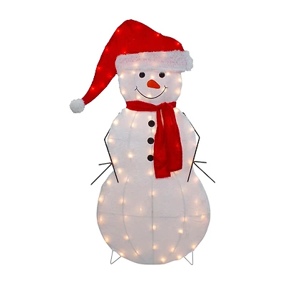 Northlight 42in Lighted 2d Chenille Snowman In Santa Hat Christmas Yard Art