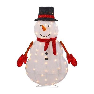 Northlight 32in Lighted 3d Chenille Snowman In Top Hat Christmas Yard Art