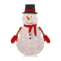 Northlight 32in Lighted 3d Chenille Snowman In Top Hat Christmas Yard Art