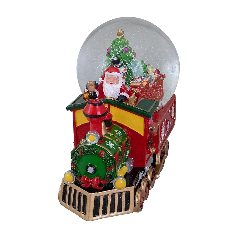 Northlight 8.5in Green And Red Christmas Train Santa Christmas Snow Globe