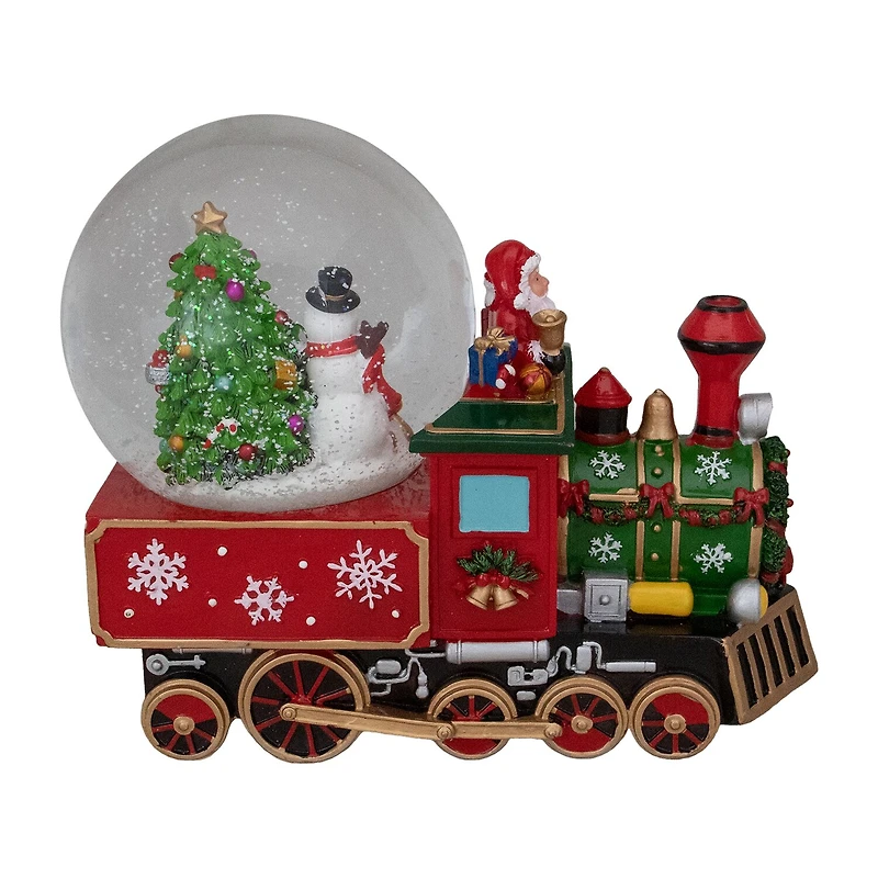 Northlight 8.5in Green And Red Christmas Train Santa Christmas Snow Globe