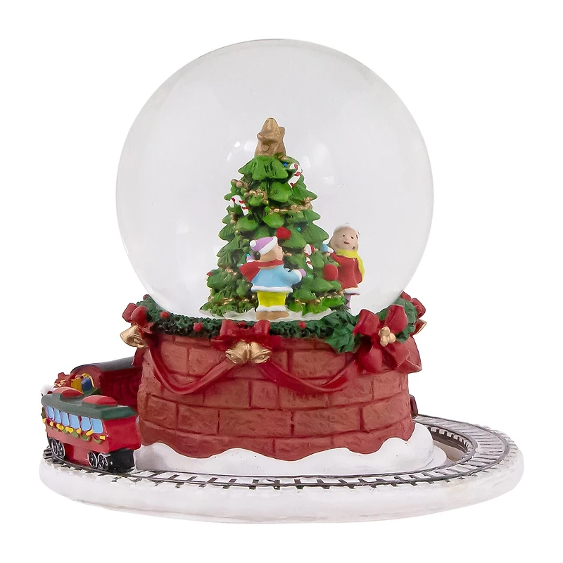 Northlight 6.5in Christmas Tree With Revolving Train Musical Santa Christmas Snow Globe