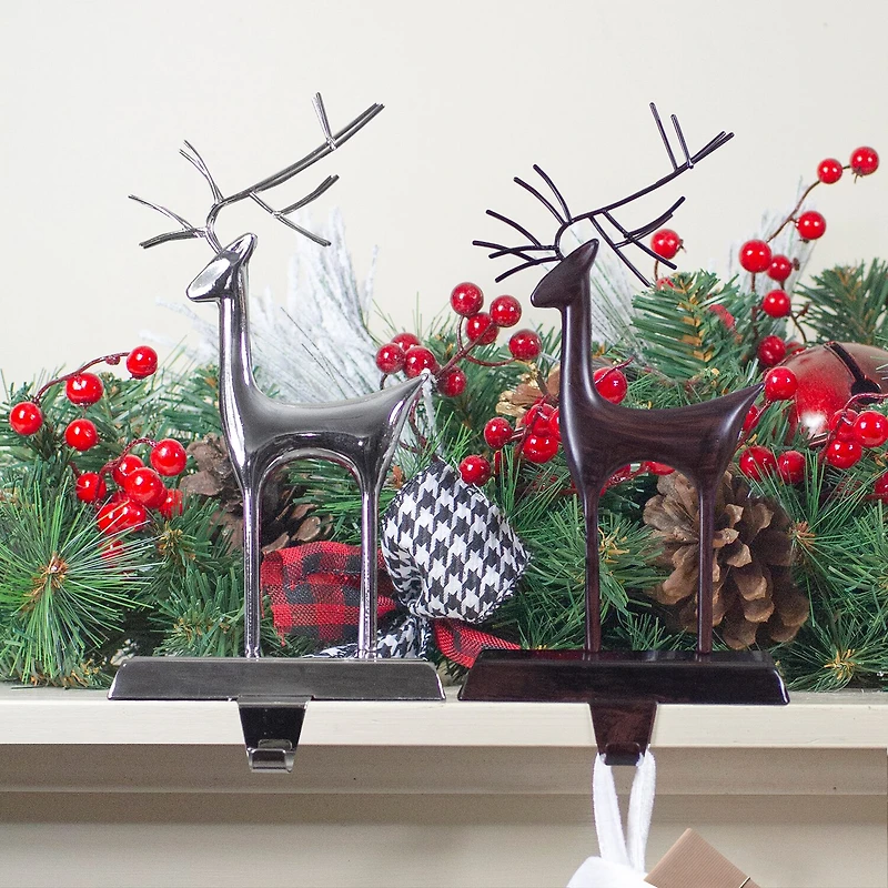 Northlight Oil Rubbed Bronze And Silver Reindeer 2-pc. Christmas Stocking Holder