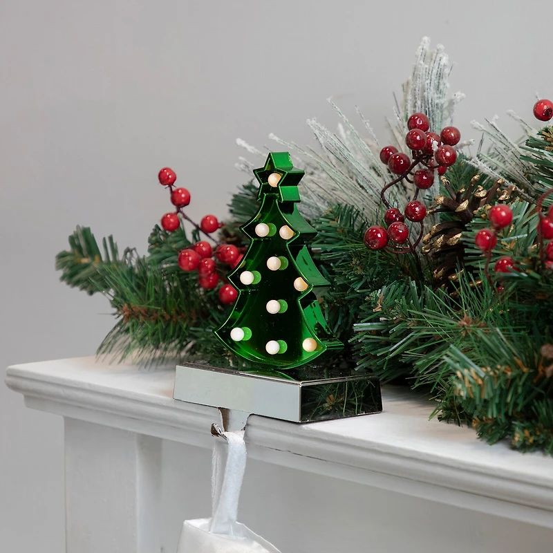 Northlight Shiny Green Led Lighted Tree 7in Christmas Stocking Holder