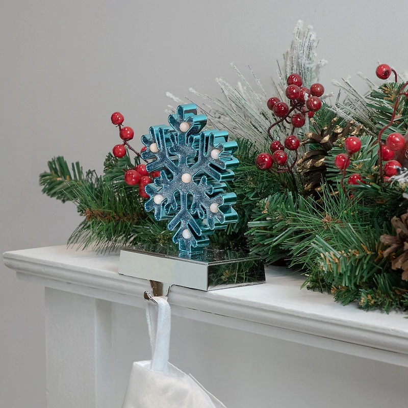 Northlight Blue And Silver Led Lighted Snowflake 7in Christmas Stocking Holder