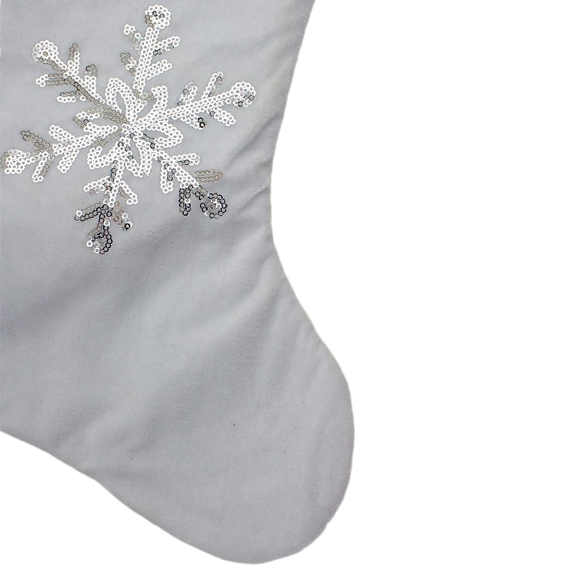 Northlight 20in White With Silver Sequin Snowflake Christmas Stocking