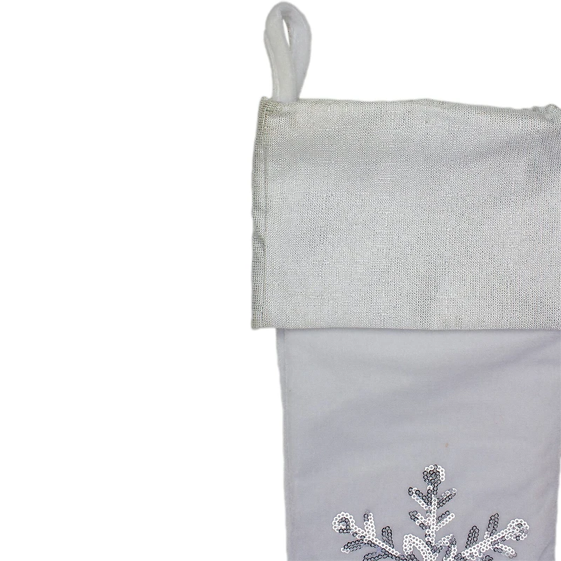 Northlight 20in White With Silver Sequin Snowflake Christmas Stocking