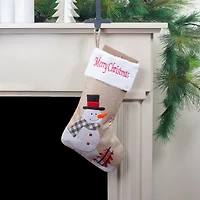 Northlight 19: Beige And Red Burlap Merry Snowman Christmas Stocking