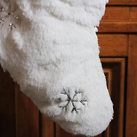 Northlight 18in White Faux Fur  With Silver Sequined Snowflakes Christmas Stocking