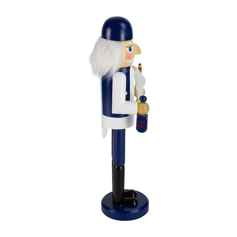 Northlight 14in Blue And White Wooden Hanukkah With Menorah And Dreidel Christmas Nutcracker