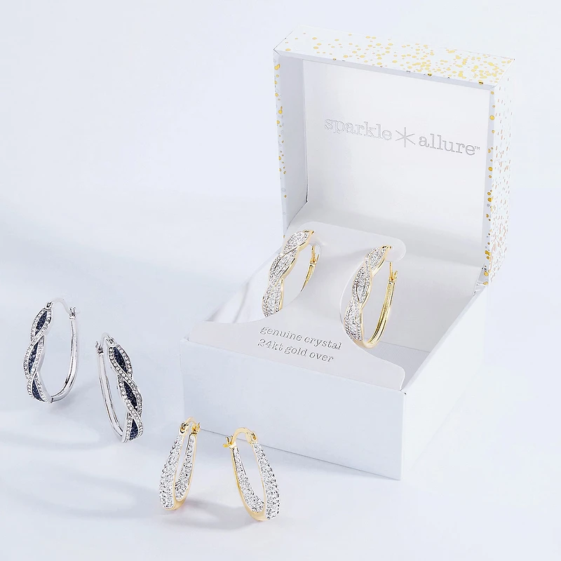 Sparkle Allure Womens Crystal 24K Gold Over Brass 28mm Hoop Earrings