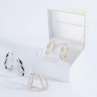 Sparkle Allure Twist Womens Crystal 24K Gold Over Brass 35mm Hoop Earrings