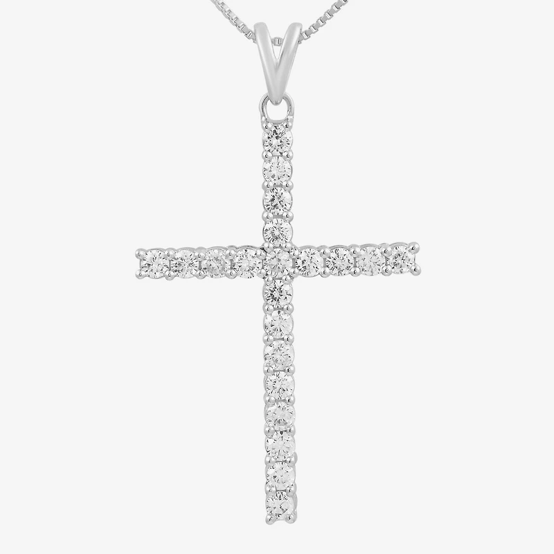 Womens 1 CT. T.W. Lab Grown White Diamond 10K Gold Cross 18 Inch Pendant Necklace