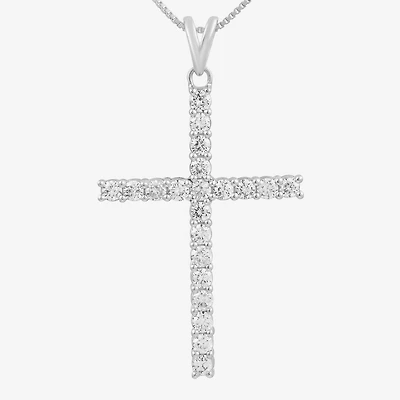 Womens 1 CT. T.W. Lab Grown White Diamond 10K Gold Cross 18 Inch Pendant Necklace