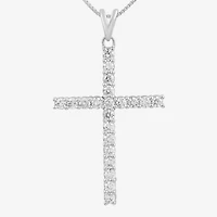 Womens 1 CT. T.W. Lab Grown White Diamond 10K Gold Cross 18 Inch Pendant Necklace