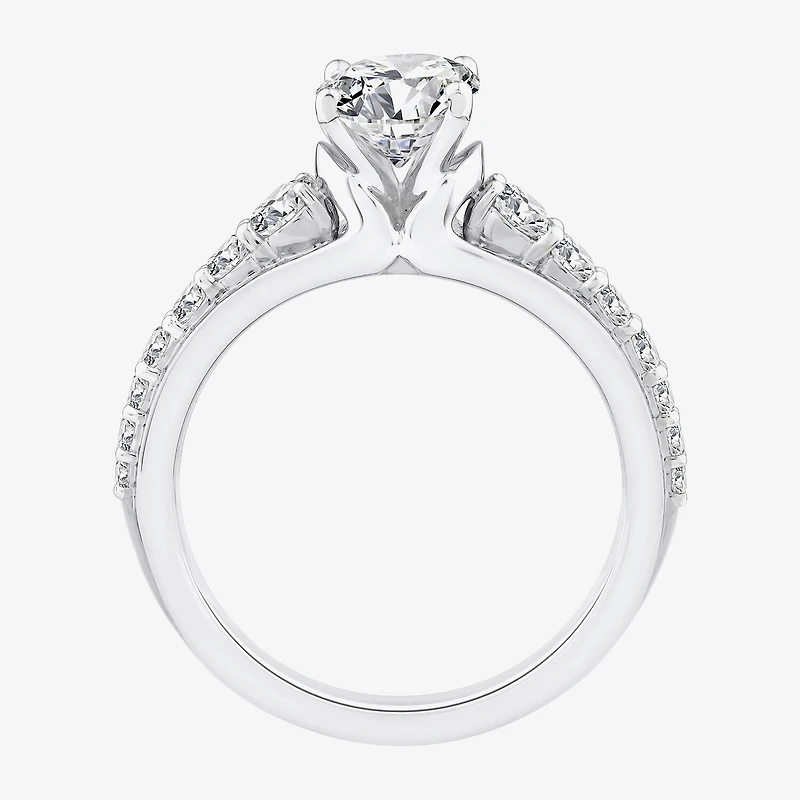 (F / Vs2) Womens 2 CT. T.W. Lab Grown White Diamond 10K Gold Oval Side Stone Engagement Ring