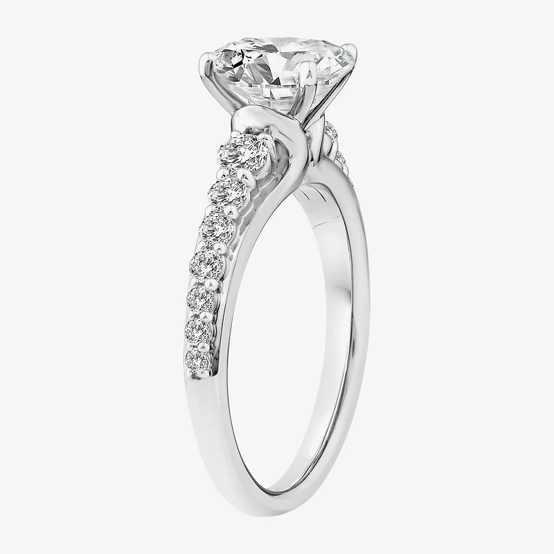 (F / Vs2) Womens 2 CT. T.W. Lab Grown White Diamond 10K Gold Oval Side Stone Engagement Ring