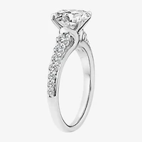(F / Vs2) Womens 2 CT. T.W. Lab Grown White Diamond 10K Gold Oval Side Stone Engagement Ring
