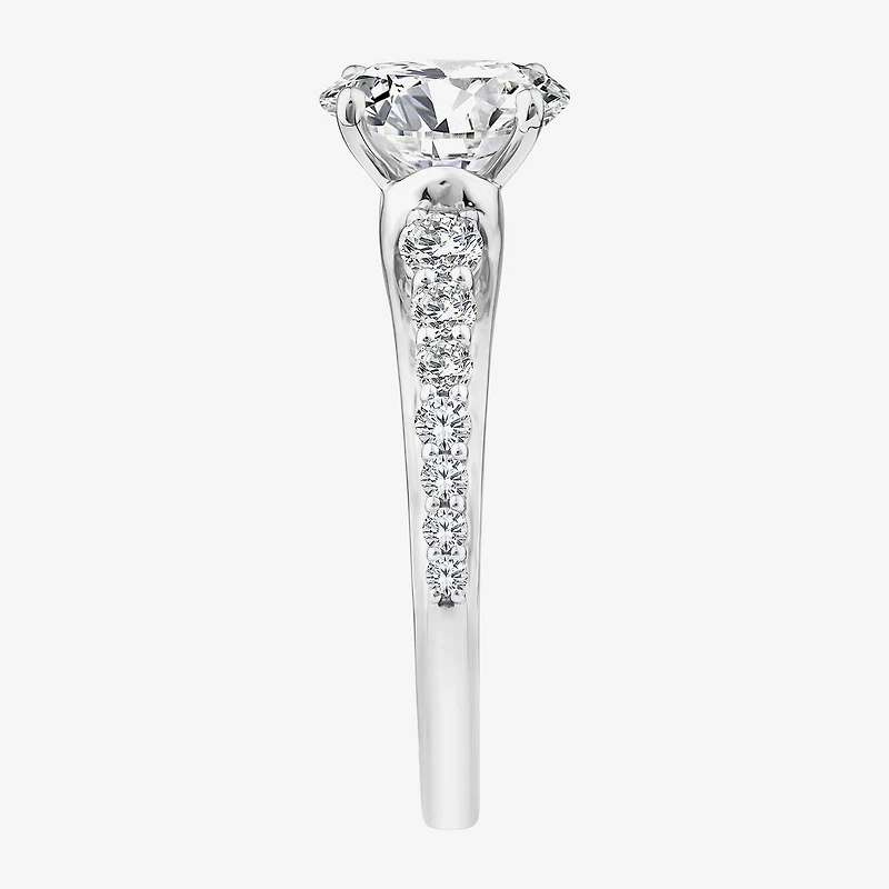 (F / Vs2) Womens 2 CT. T.W. Lab Grown White Diamond 10K Gold Oval Side Stone Engagement Ring