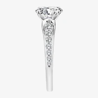 (F / Vs2) Womens 2 CT. T.W. Lab Grown White Diamond 10K Gold Oval Side Stone Engagement Ring