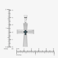 Mens Diamond-Accent Stainless Steel Cross Pendant Necklace
