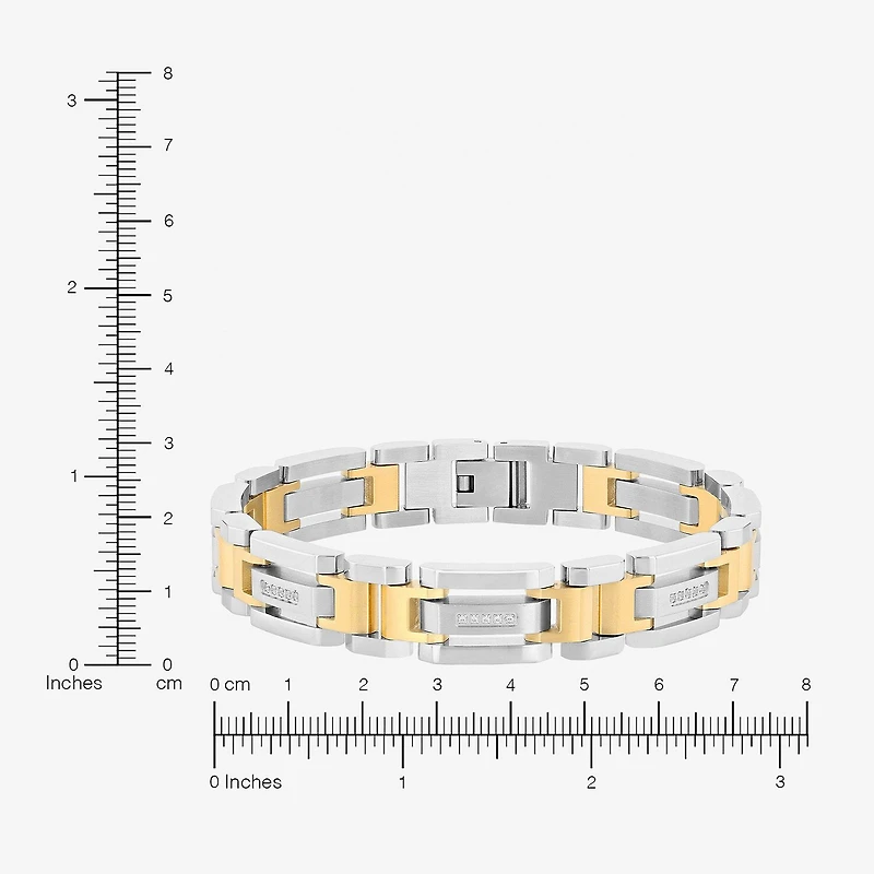 Stainless Steel 1/7 CT. T.W. Natural White Diamond 8 1/2 Inch Solid Link Chain Bracelet