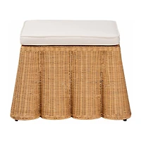 Palm Scalloped Rattan Ottoman in Light Honey with Removable Cushion