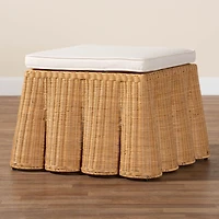 Palm Scalloped Rattan Ottoman in Light Honey with Removable Cushion