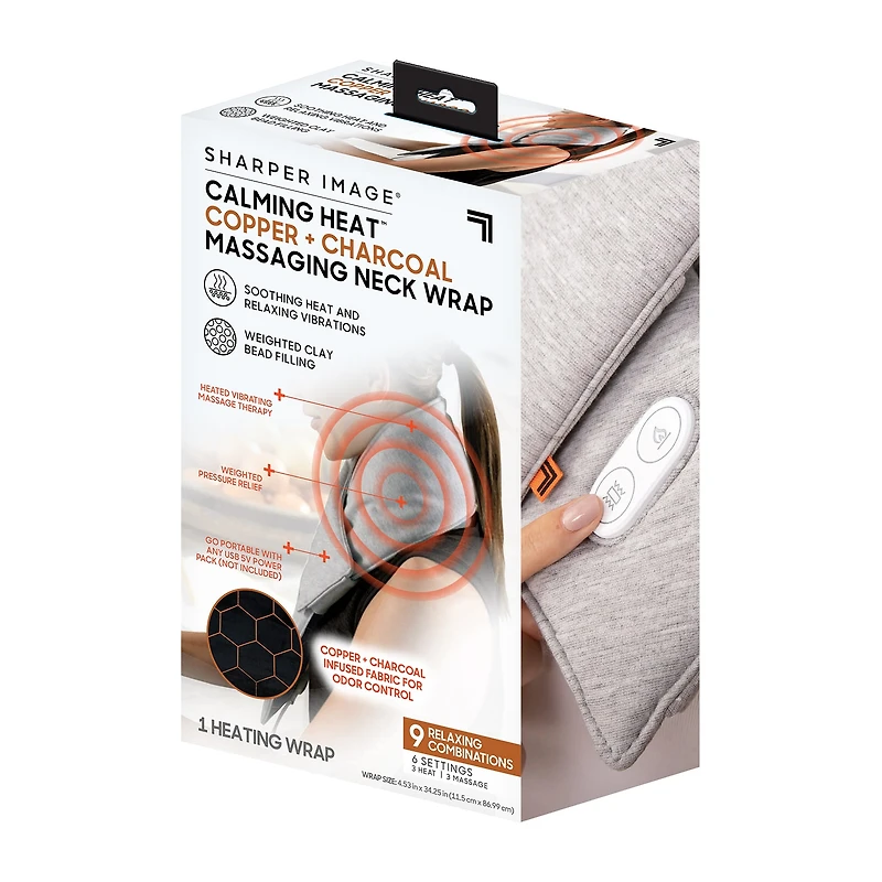 Sharper Image Calming Heat Copper + Charcoal Massaging Neck Compression Wrap