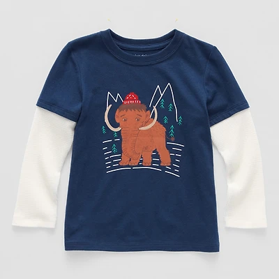 Okie Dokie Toddler & Little Boys Crew Neck Long Sleeve Regular Fit Graphic T-Shirt