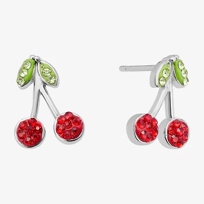 Silver Treasures Cherries Red Crystal Sterling Silver 10.1mm Cherries Stud Earrings