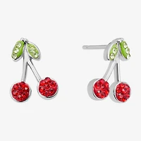 Silver Treasures Cherries Red Crystal Sterling Silver 10.1mm Cherries Stud Earrings