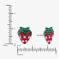 Silver Treasures Strawberries Red Crystal Sterling Silver 11.4mm Stud Earrings