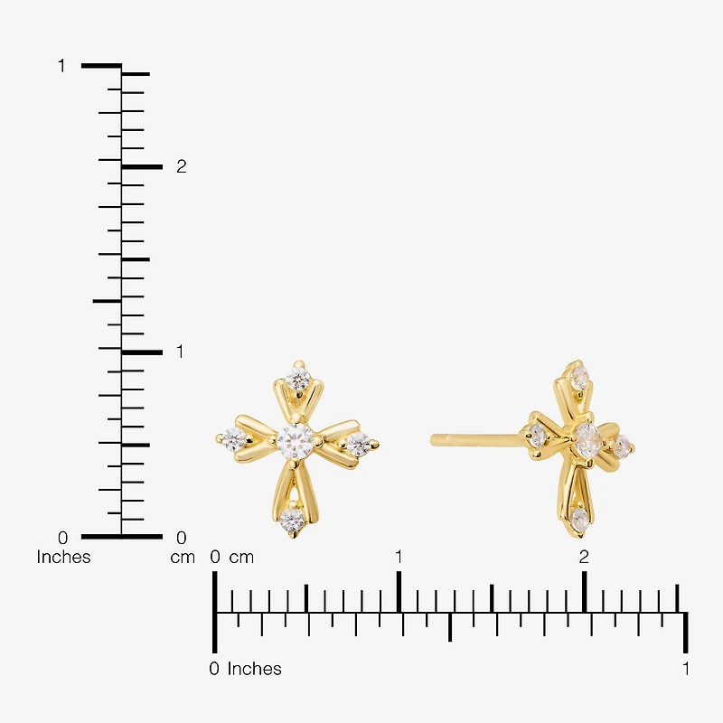 Silver Treasures Cubic Zirconia 14K Gold Over Silver 9.6mm Cross Stud Earrings