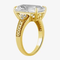 Womens Lab Created White Sapphire 14K Gold Over Silver Cushion Side Stone Cocktail Ring