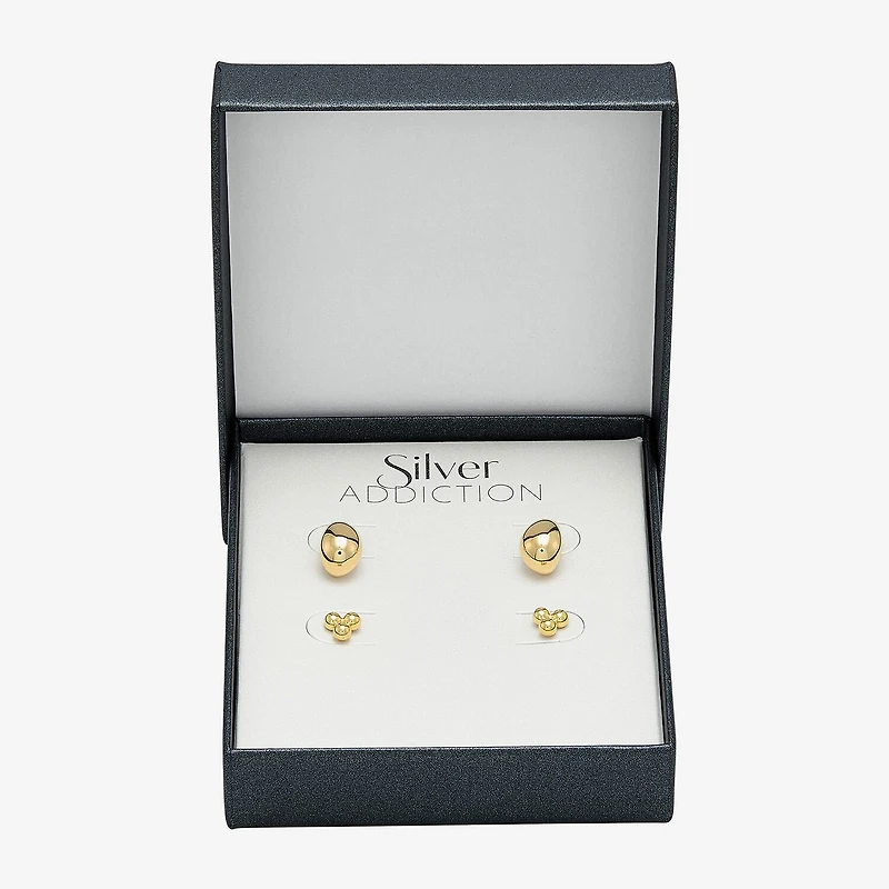 Silver Addiction Womens 14K Gold Over Silver 2 Pair Earring Set