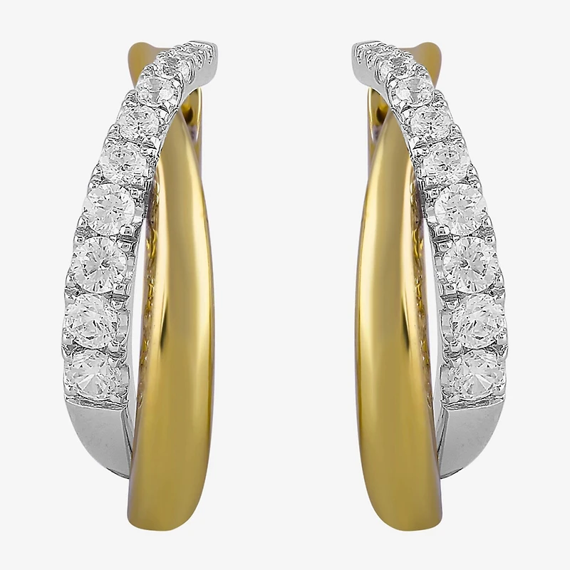 (I / I2) Womens 1/2 CT. T.W. Lab Grown White Diamond 14K Gold Over Silver 18.9mm Hoop Earrings