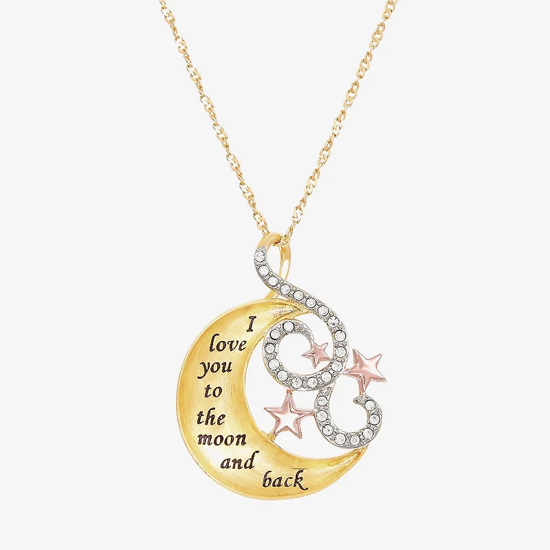 "I Love You" Womens Crystal 18K Gold Over Silver Moon 18 Inch Pendant Necklace