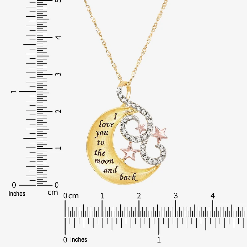 "I Love You" Womens Crystal 18K Gold Over Silver Moon 18 Inch Pendant Necklace