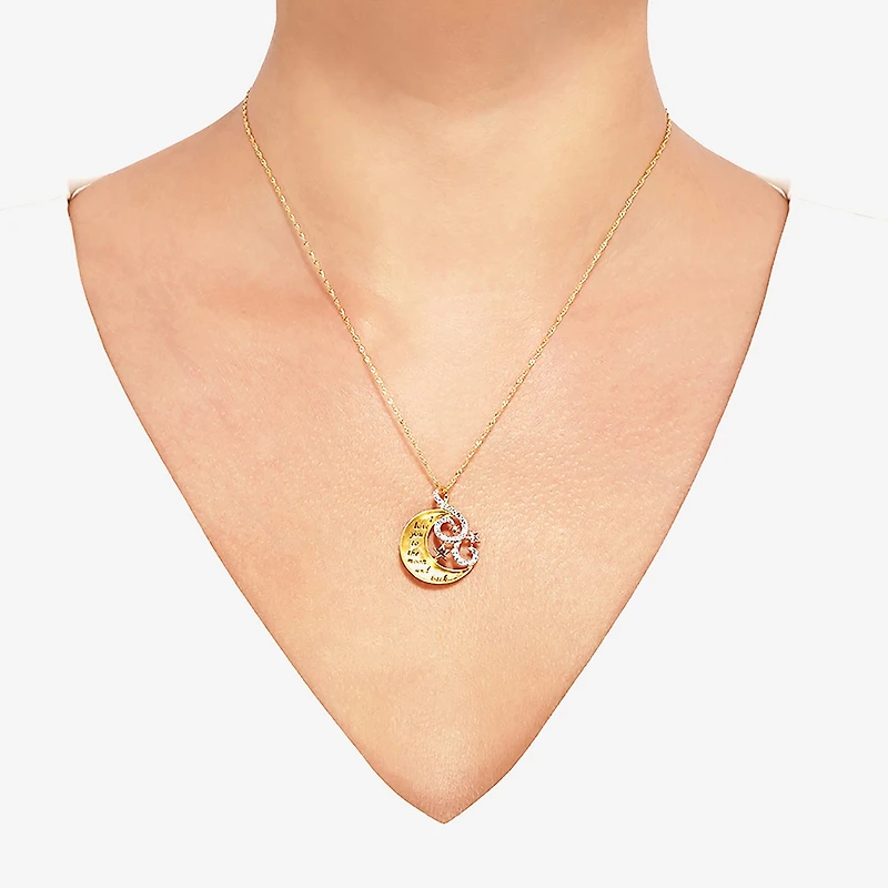 "I Love You" Womens Crystal 18K Gold Over Silver Moon 18 Inch Pendant Necklace