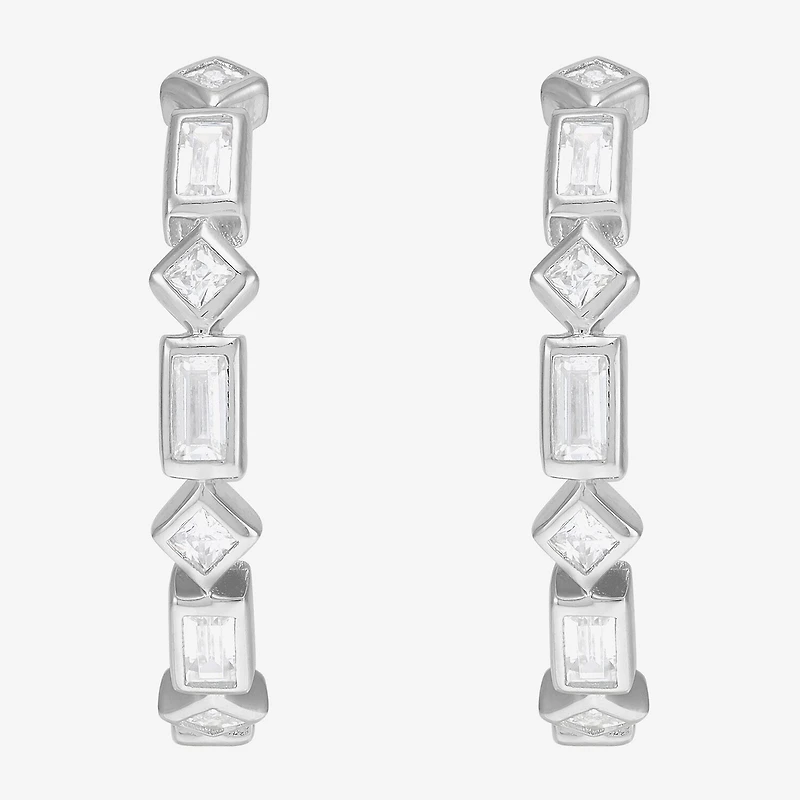 Limited Quantities! Womens White Cubic Zirconia Sterling Silver 19.8mm Hoop Earrings
